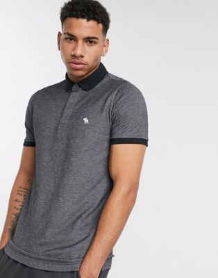 Abercrombie & Fitch logo textured polo in black