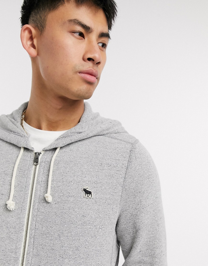Abercrombie & Fitch logo zip through hoodie-Grey