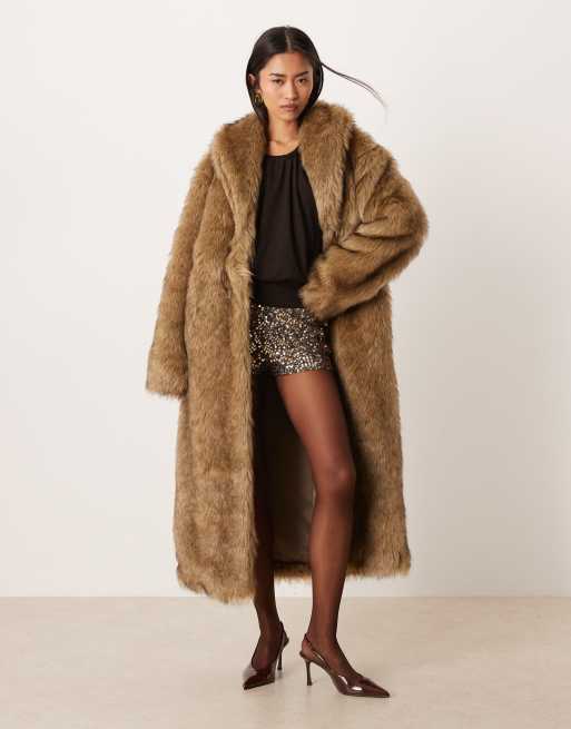 Abercrombie & Fitch long faux fur coat in camel, 2 of 5