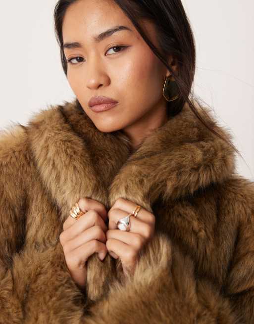 Abercrombie & Fitch long faux fur coat in camel | ASOS