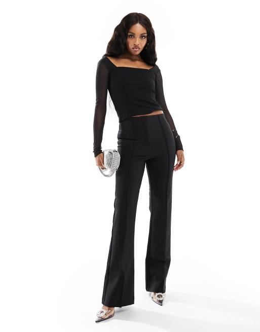 Abercrombie & Fitch long mesh sleeve top with square neckline in black, 2 of 4