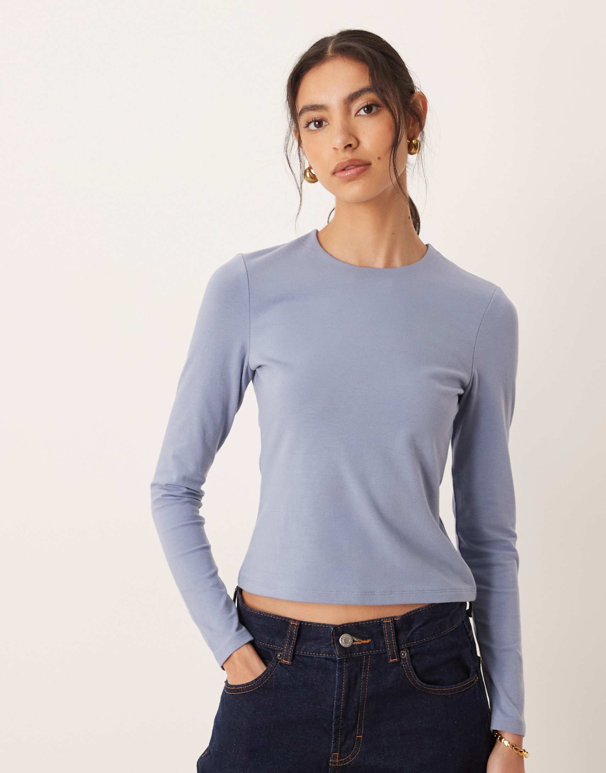 abercrombie & fitch long sleeve baby tee in blue