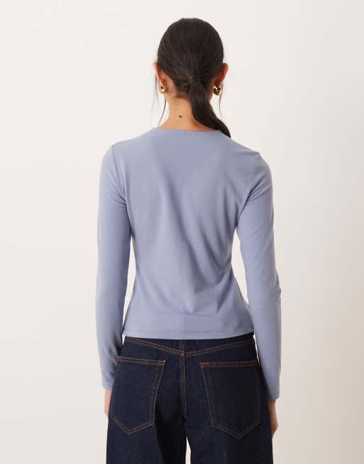 Abercrombie & Fitch long sleeve baby tee in blue, 4 of 4