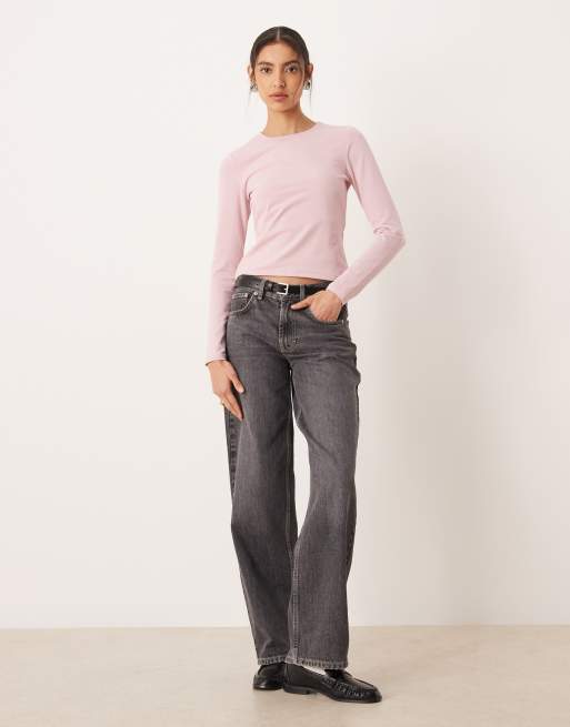 Abercrombie & Fitch long sleeve baby tee in pink, 3 of 4