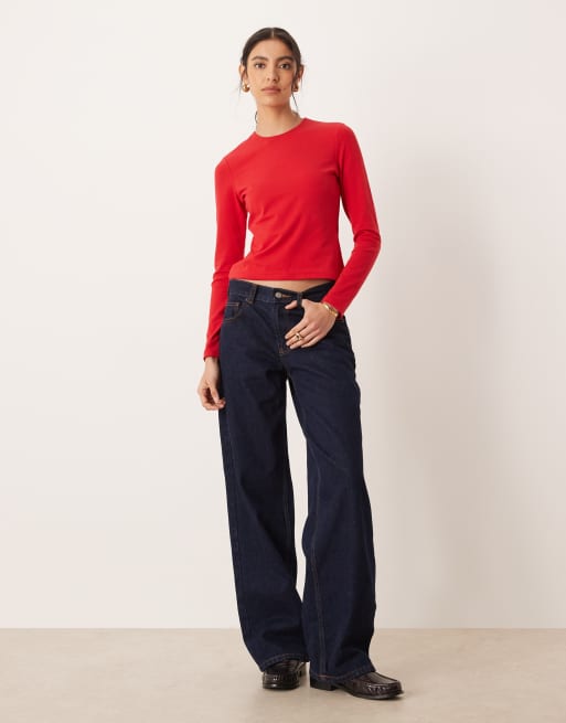 Abercrombie & Fitch long sleeve baby tee in red, 2 of 4