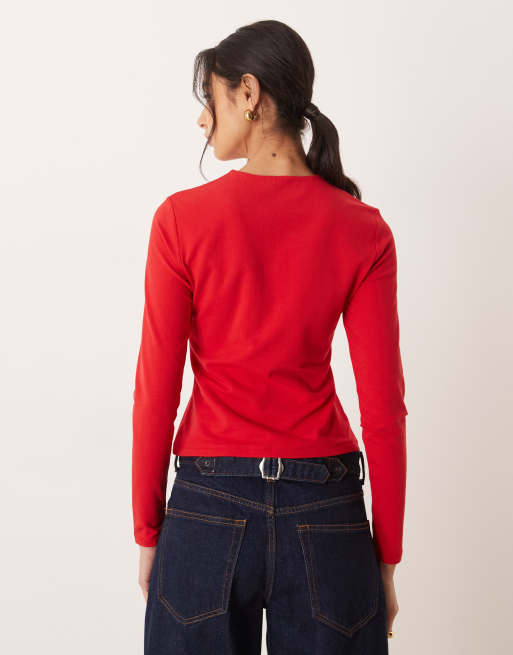 Abercrombie & Fitch long sleeve baby tee in red, 4 of 4