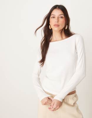 long sleeve basic top in white