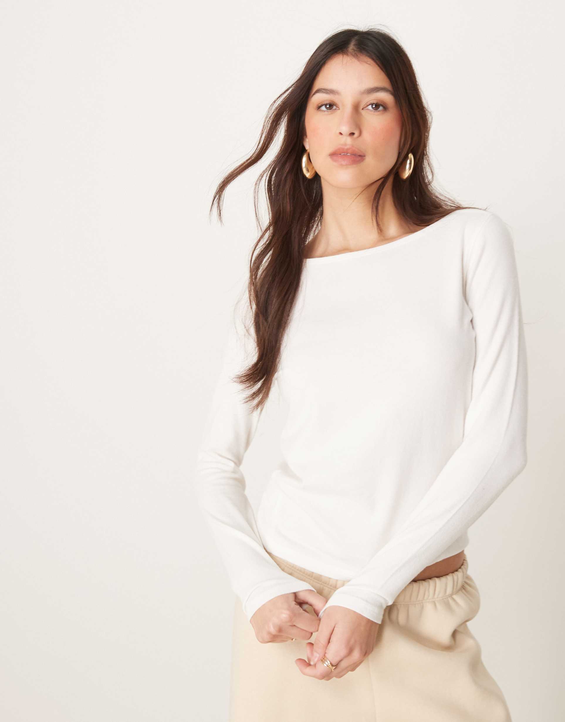 abercrombie & fitch long sleeve basic top in white