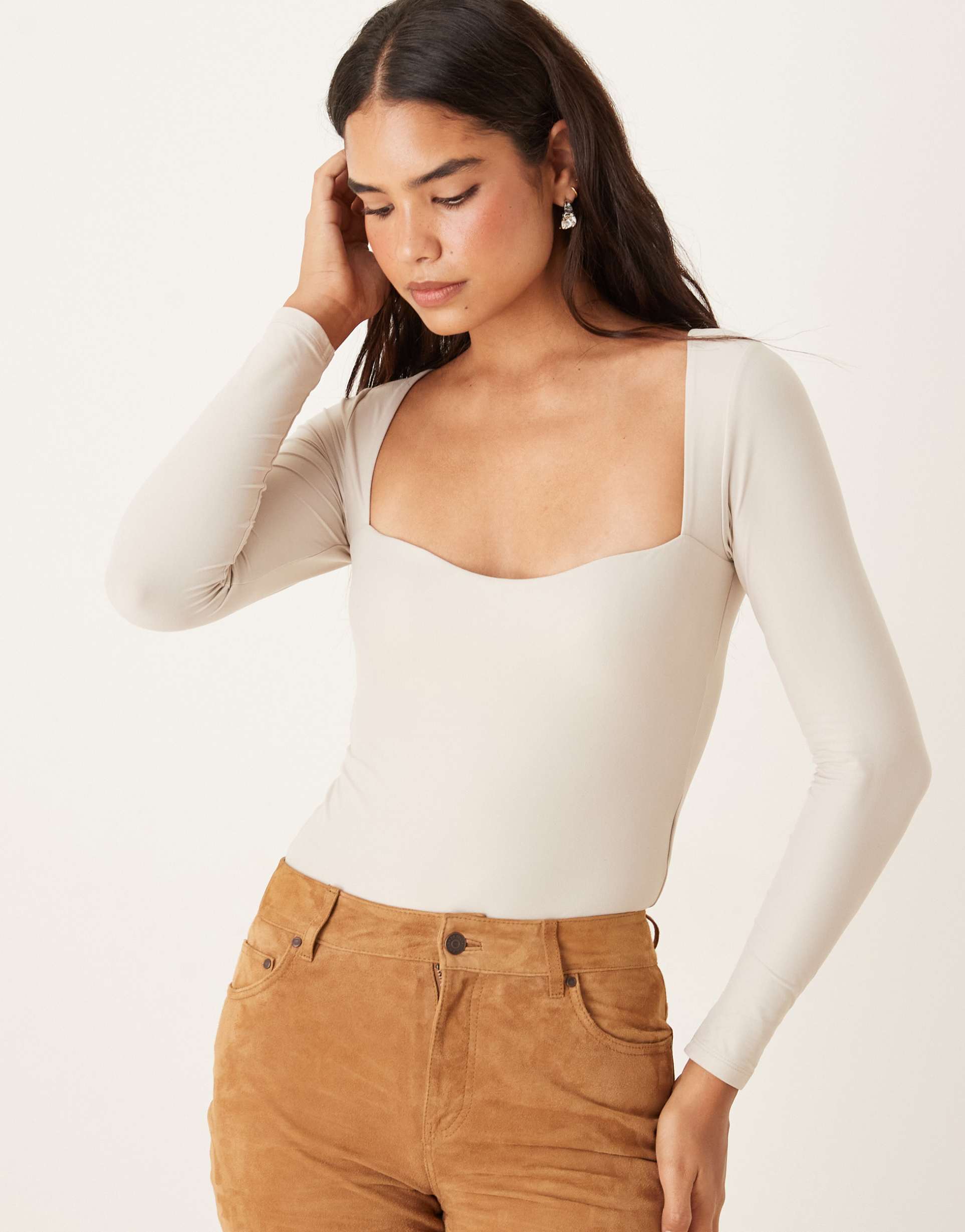 abercrombie & fitch long sleeve bodysuit with bra insert in cream