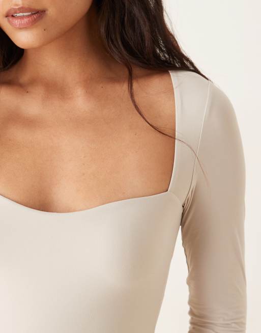 Abercrombie & Fitch long sleeve bodysuit with bra insert in cream, 4 of 4