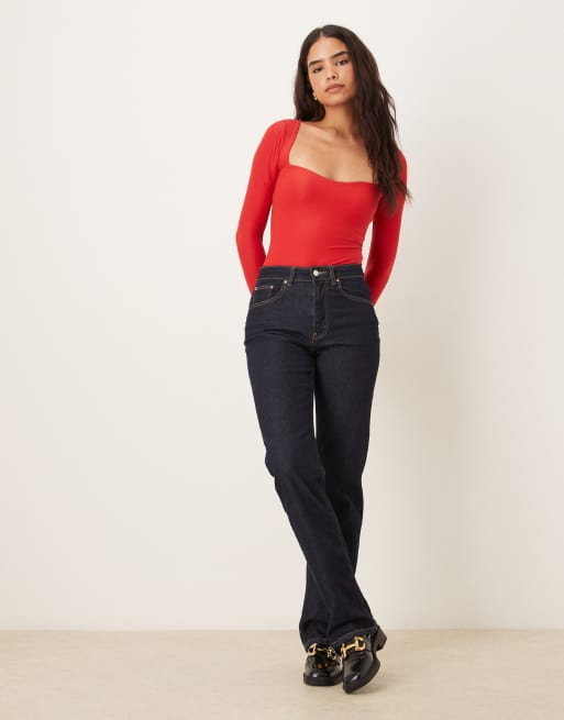 Abercrombie & Fitch long sleeve bodysuit with bra insert in red, 3 of 4