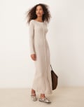 [Abercrombie & Fitch] Abercrombie & Fitch long sleeve button down knitted maxi dress in light beige-Neutral M GREY