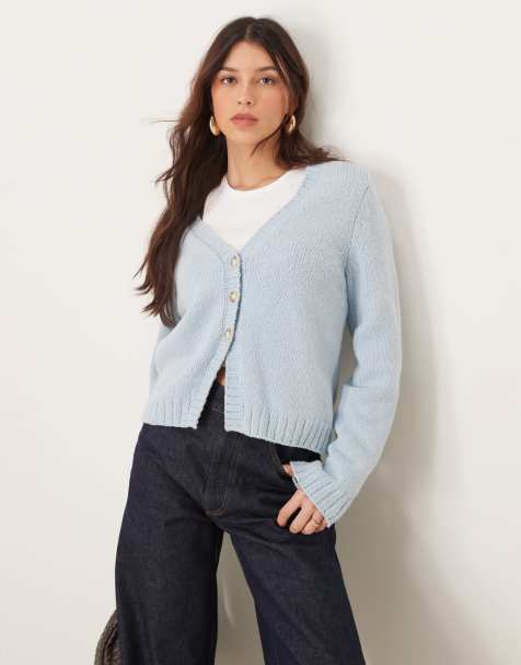 Abercrombie & Fitch long sleeve button through cardi in light blue - view 1
