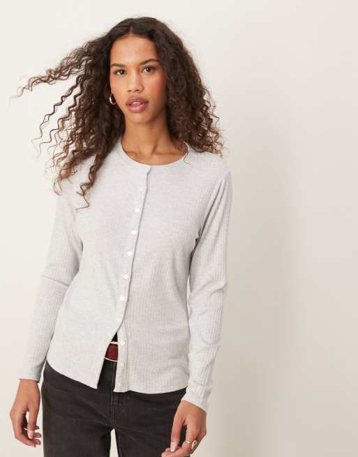 Abercrombie & Fitch long sleeve button through top in gray