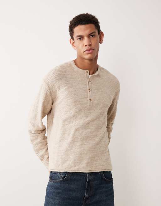 Abercrombie & Fitch long sleeve button up henley neck top in