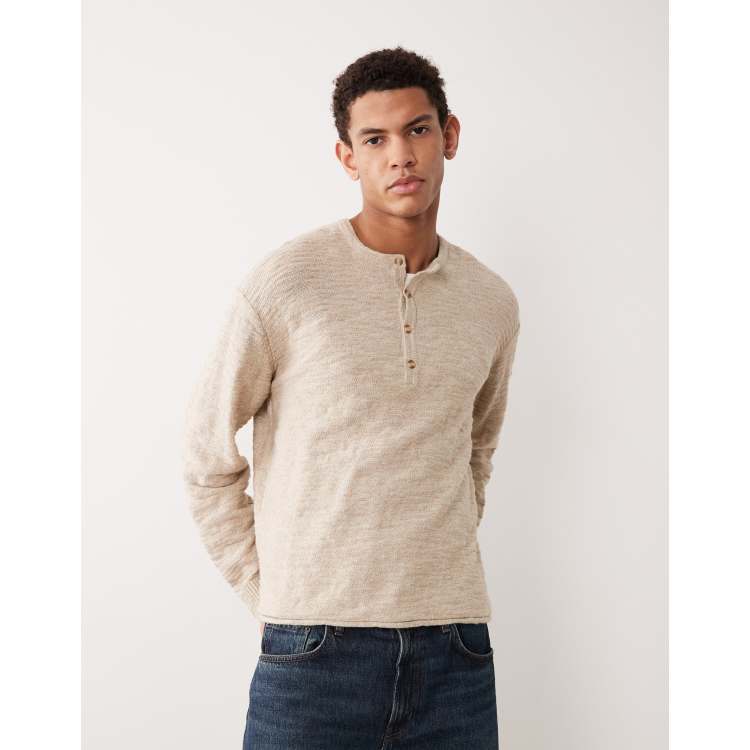 Abercrombie & Fitch long sleeve button up henley top in oatmeal | ASOS