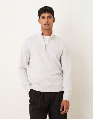 Abercrombie & Fitch Long Sleeve Chest Logo Quarter Zip Sweater In Gray