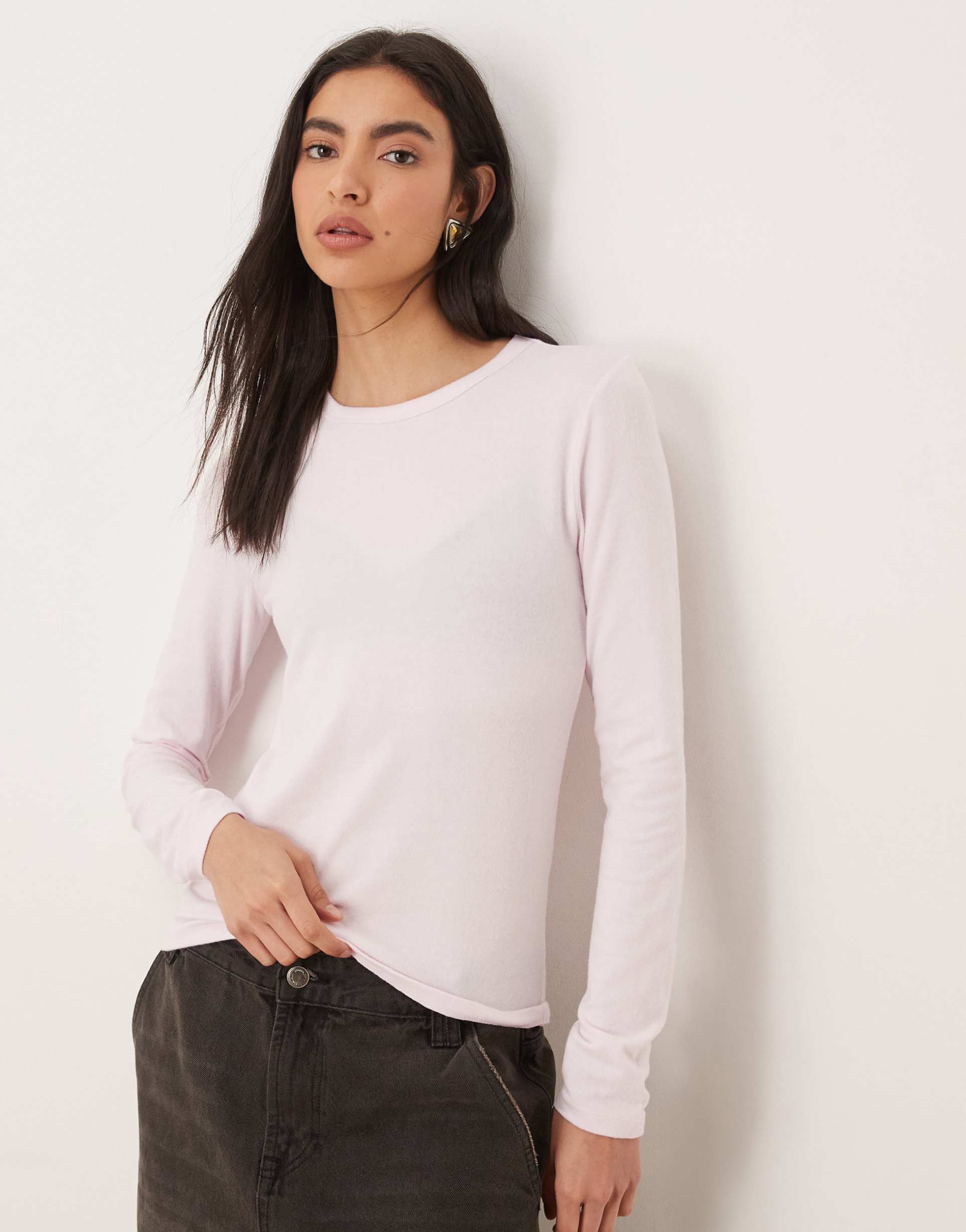 abercrombie & fitch long sleeve crew neck top in pink