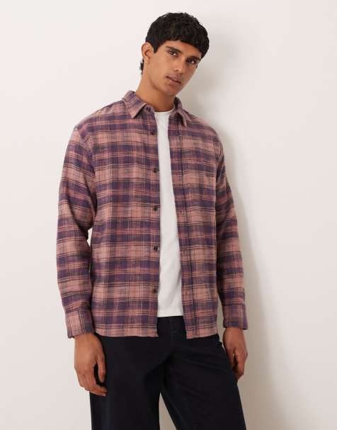 Abercrombie & Fitch long sleeve cropped flannel plaid shirt in purple - view 1