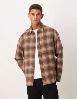 Abercrombie & Fitch Abercrombie & Fitch long sleeve cropped flannel shirt in brown plaid