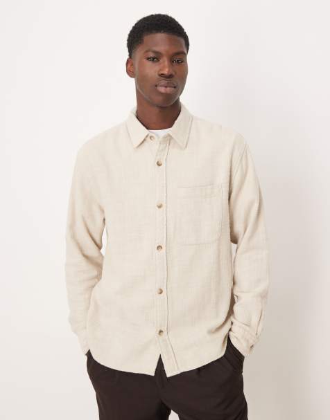 Abercrombie & Fitch long sleeve cropped flannel shirt with pocket in cream - view 1