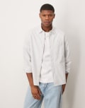 [Abercrombie & Fitch] Abercrombie & Fitch long sleeve cropped linen look shirt in blue stripe M Blue stripe