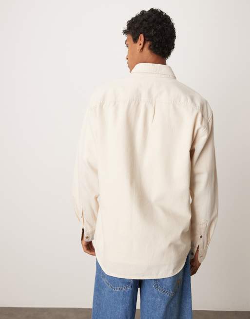 Abercrombie & Fitch long sleeve denim shirt in cream, 2 of 4