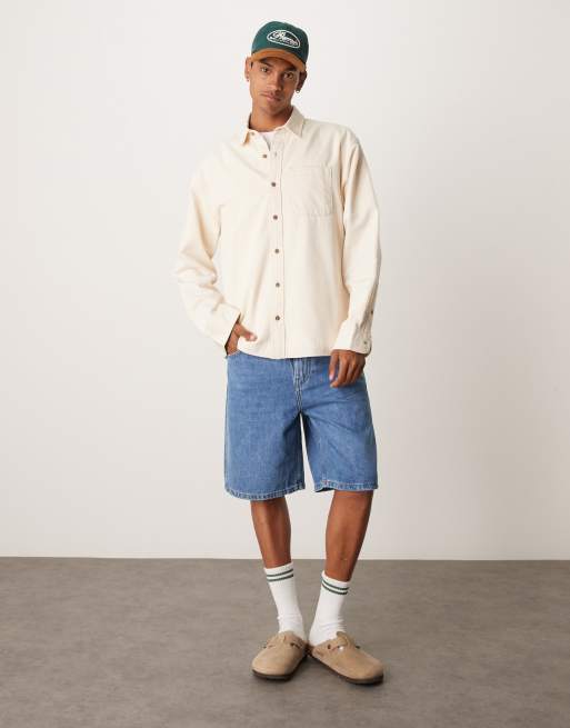 Abercrombie & Fitch long sleeve denim shirt in cream, 3 of 4