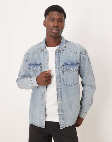 Abercrombie & Fitch long sleeve denim shirt in light blue wash - view 1