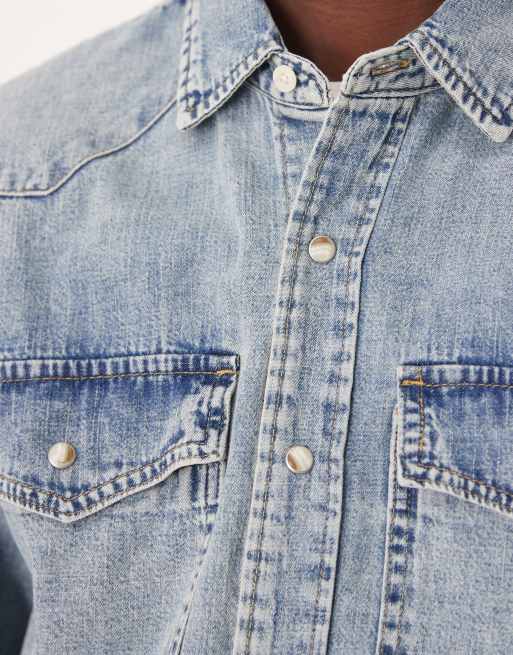 Abercrombie & Fitch long sleeve denim shirt in light blue wash, 5 of 5