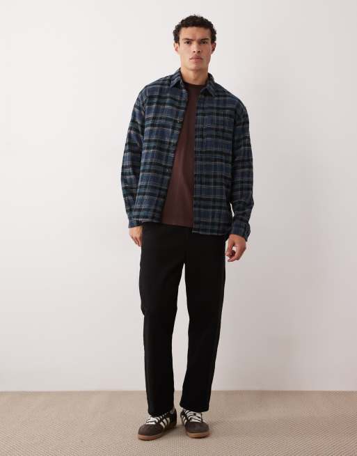 Abercrombie & Fitch long sleeve flannel shirt in navy plaid, 2 of 5