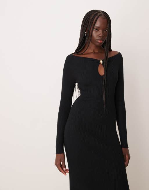 Abercrombie & Fitch long sleeve hardware sweater maxi dress in black | ASOS