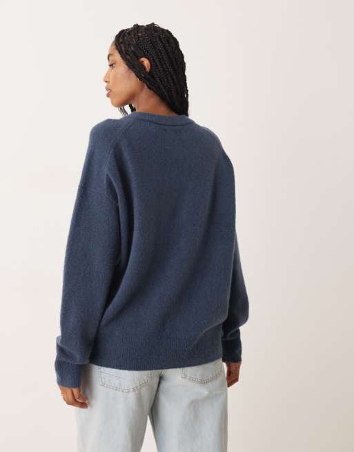 Abercrombie & Fitch long sleeve henley jumper in navy, 3 of 4
