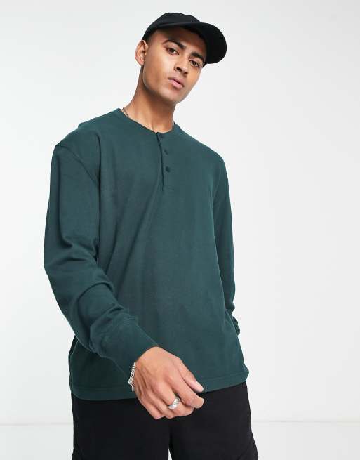 Abercrombie & Fitch long sleeve henley top in green ASOS