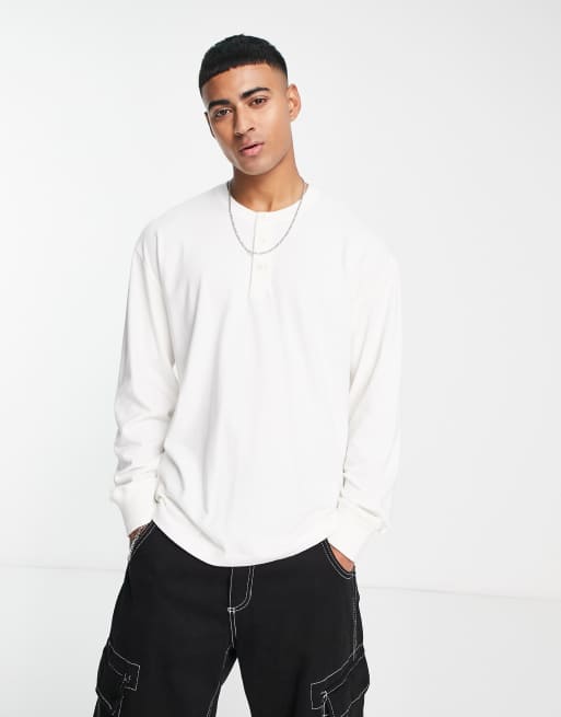 Abercrombie & Fitch long sleeve henley top in white | ASOS