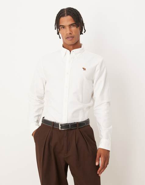 Abercrombie & Fitch long sleeve icon logo oxford shirt in white - view 1