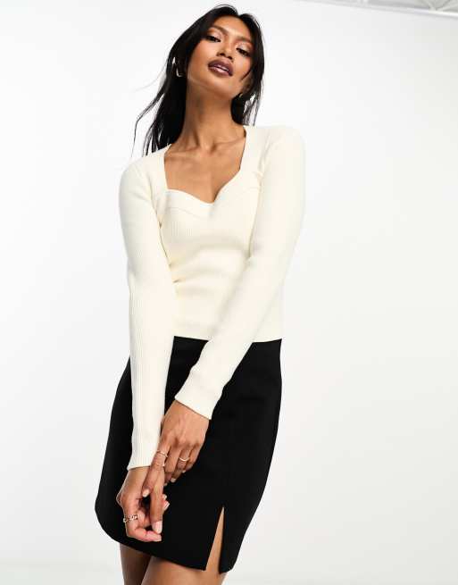 Long-Sleeve Top with Sweetheart neckline, Regular