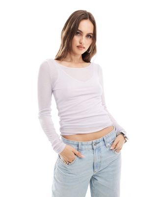 Abercrombie & Fitch long sleeve layered semi sheer off the shoulder top in lilac