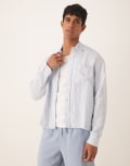 [Abercrombie & Fitch] Abercrombie & Fitch long sleeve linen blend shirt in blue stripe XS BLUE