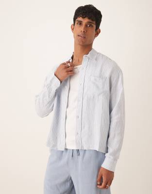 asos Abercrombie & Fitch long sleeve linen shirt in blue stripe