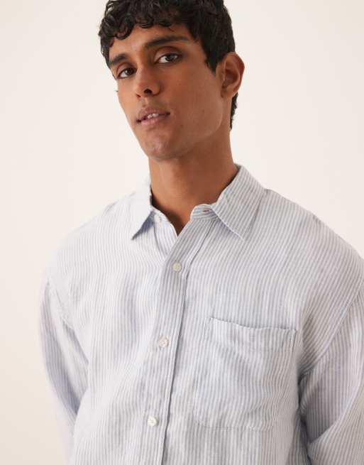 Abercrombie & Fitch long sleeve linen shirt in blue stripe, 4 of 4