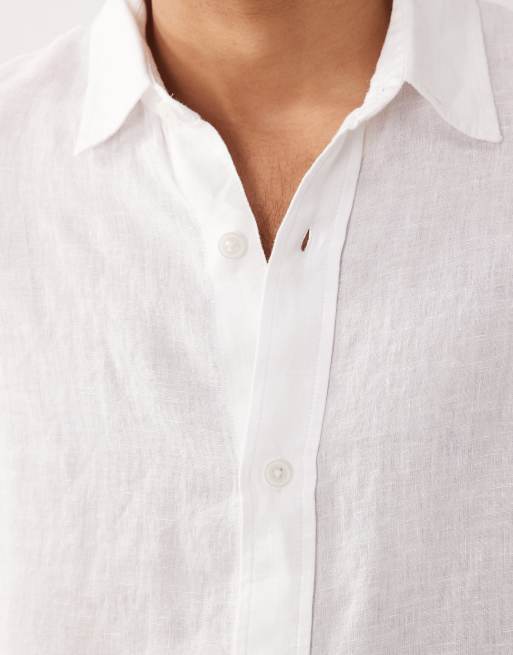 Abercrombie & Fitch long sleeve linen shirt in white, 2 of 5