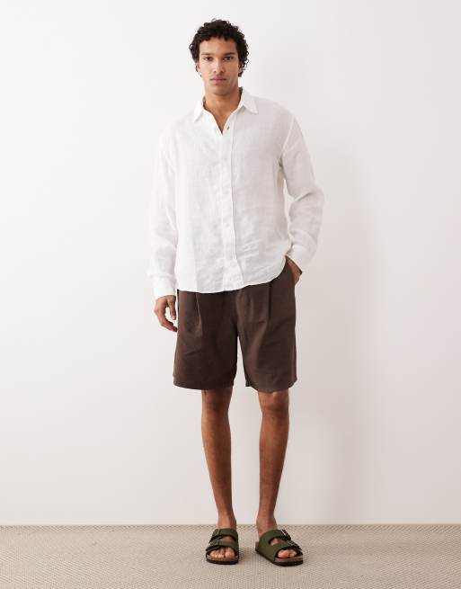 Abercrombie & Fitch long sleeve linen shirt in white, 3 of 5