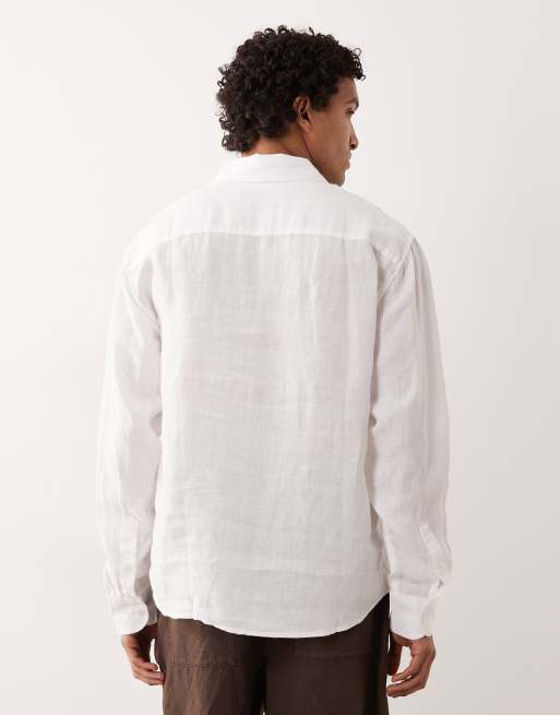 Abercrombie & Fitch long sleeve linen shirt in white, 5 of 5
