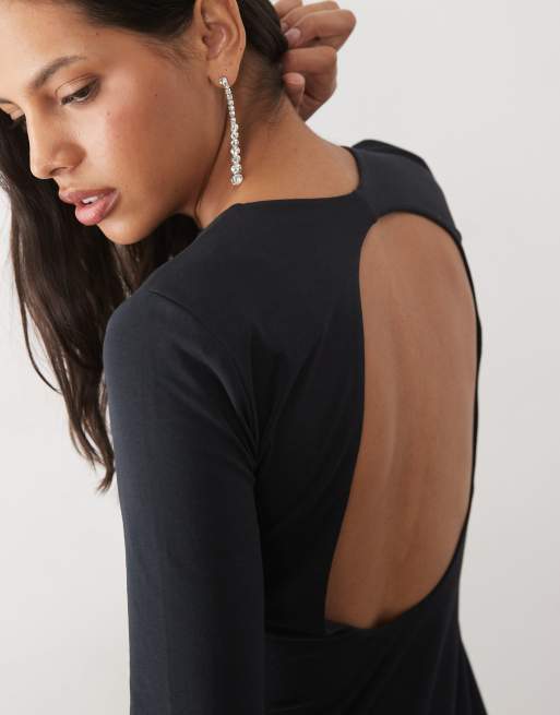 Abercrombie & Fitch long sleeve low cowl back mini dress in black, 4 of 4