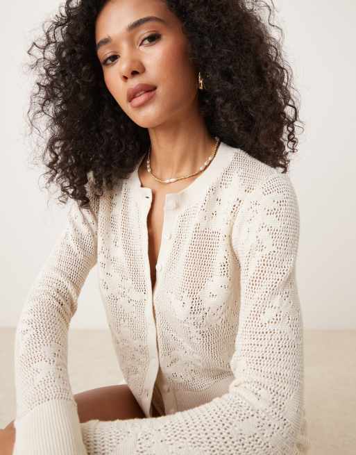 Abercrombie Fitch long sleeve open stitch cardigan in cream co-ord