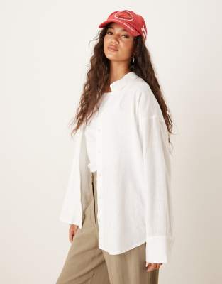 Abercrombie & Fitch Abercrombie & Fitch long sleeve oversized linen shirt in white