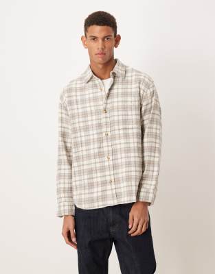 Abercrombie & Fitch Abercrombie & Fitch long sleeve plaid shirt in beige-Neutral