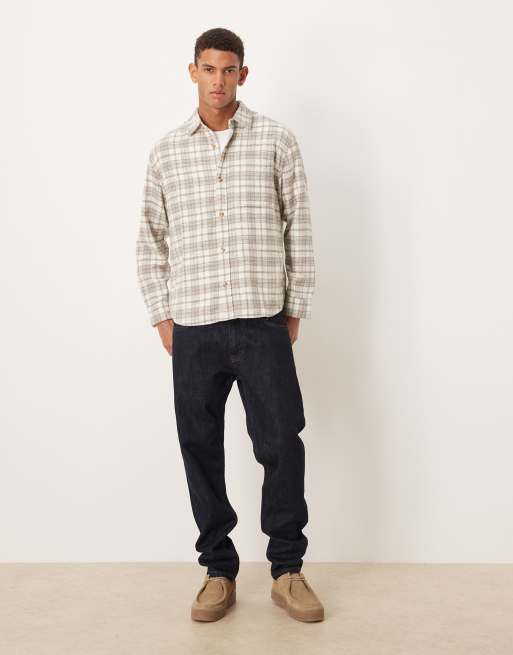 Abercrombie & Fitch long sleeve plaid shirt in beige, 2 of 5