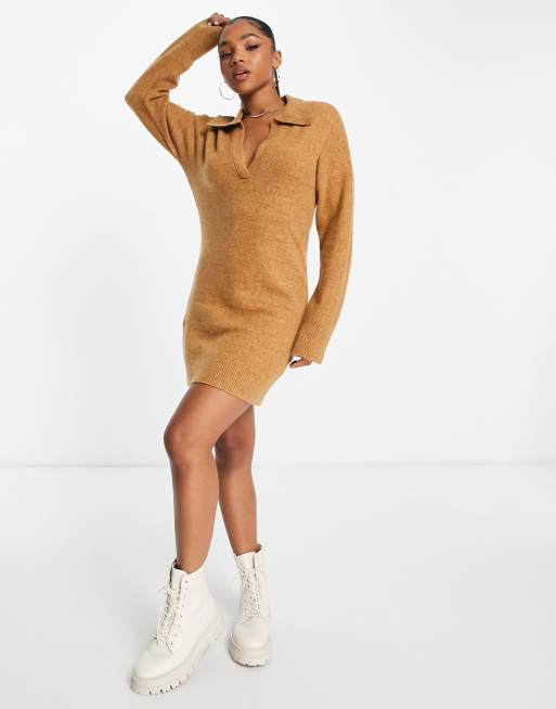 V neck long 2025 sleeve sweater dress